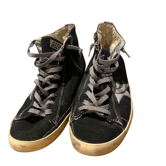 Golden Goose Francy Black High Tops Blue Stripe on Back Women's Sz. 38 (US 8) - Picture 3 of 9